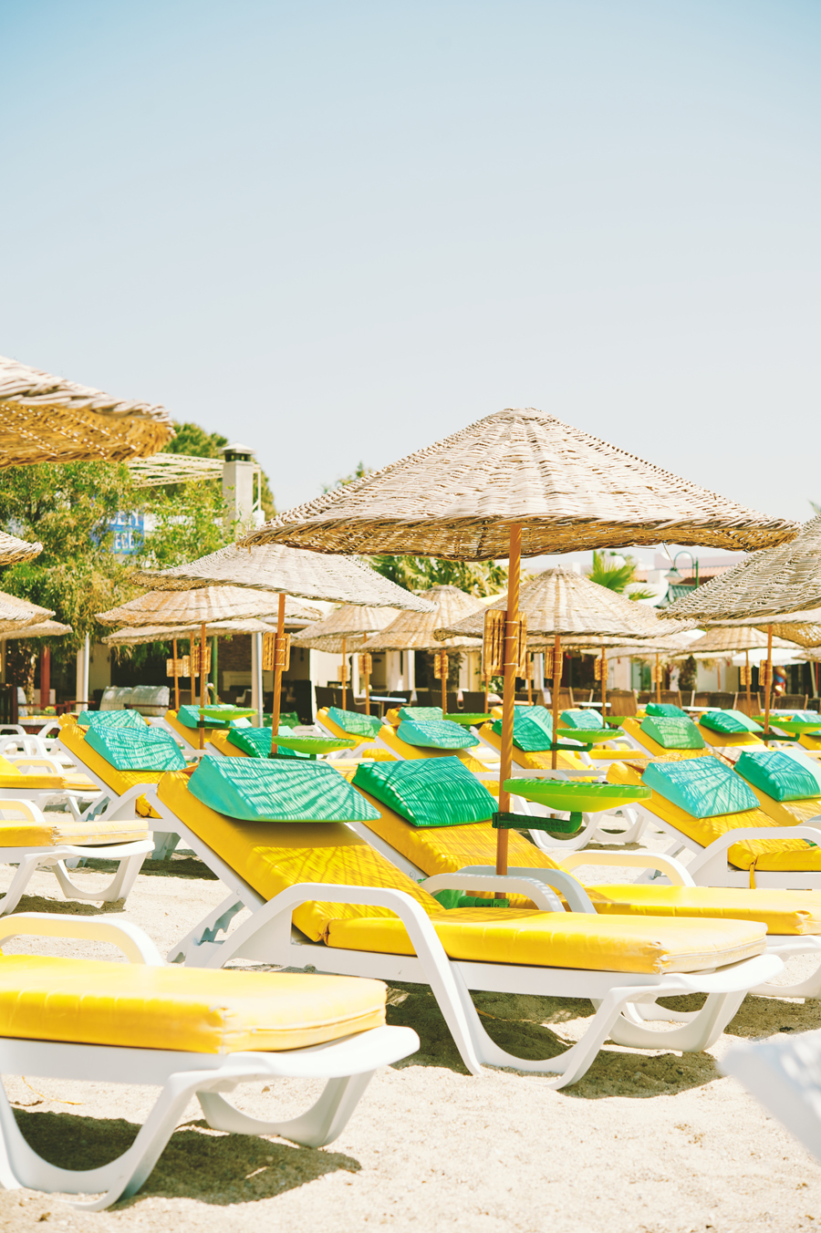 Yellow Beach Chairs in Bodrum Turkey