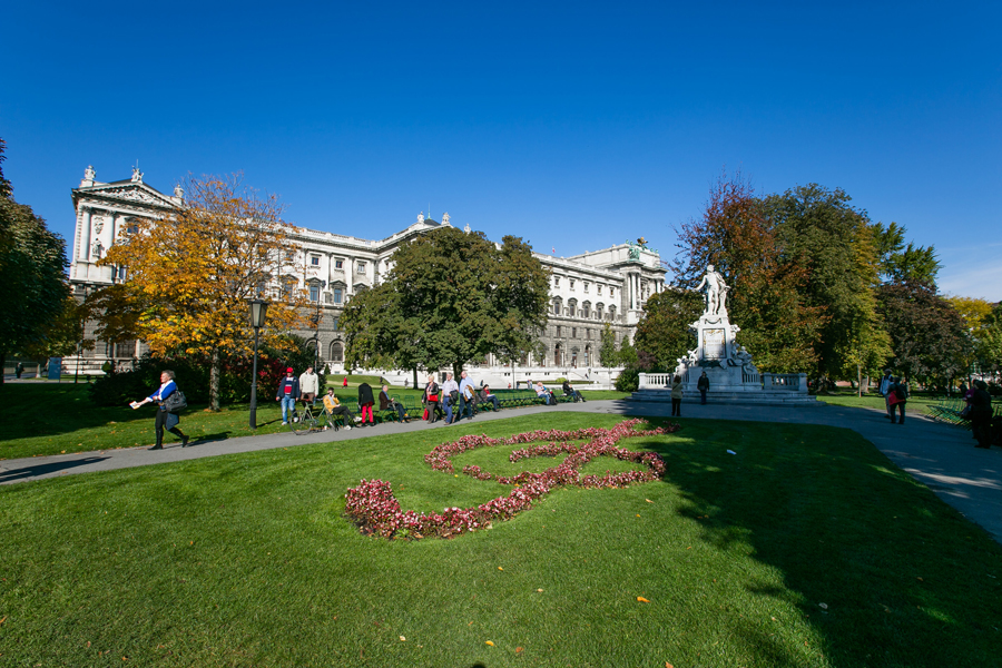 Mozart Denkmal at the Hofburg Burggarten in Vienna Austria