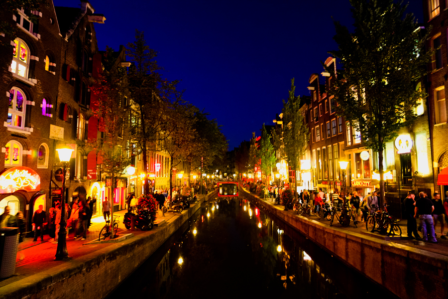 Amsterdam Red Light District at Night
