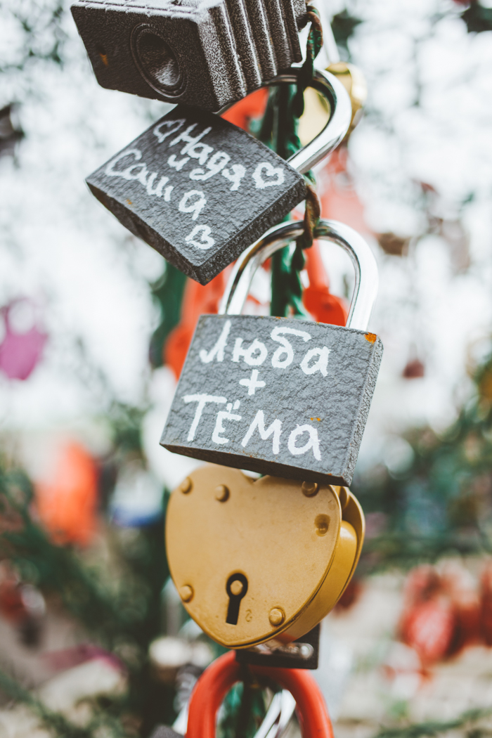 Locks on the Bridge of Kisses in Moscow Russia