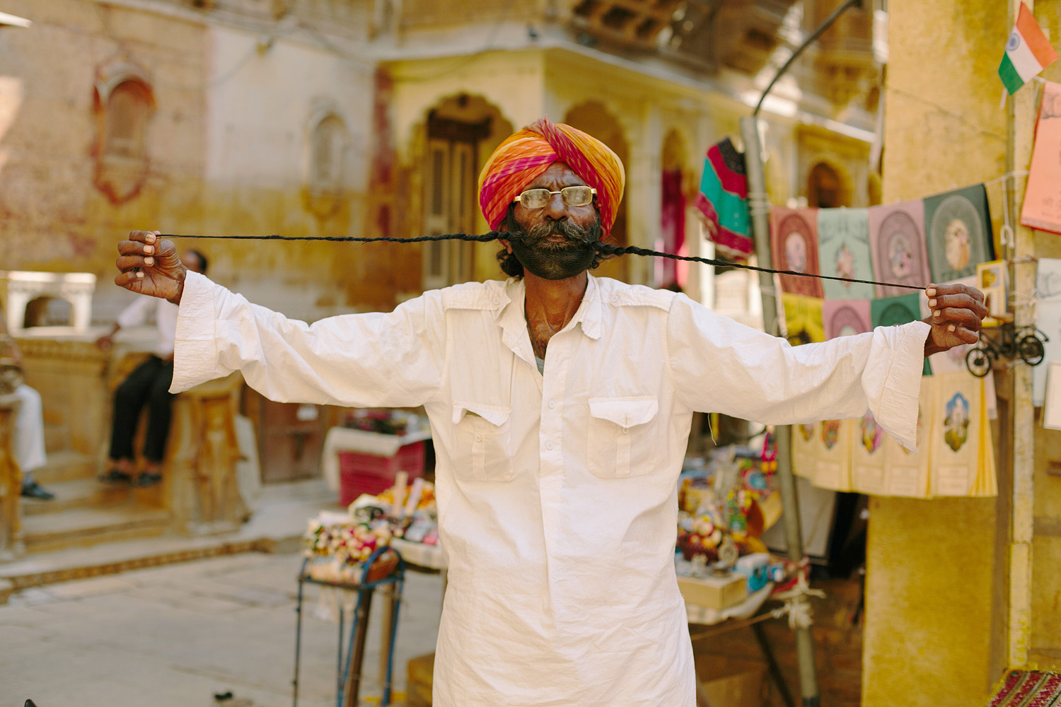 Man Plays with Facial Hair in Jaisalmer India