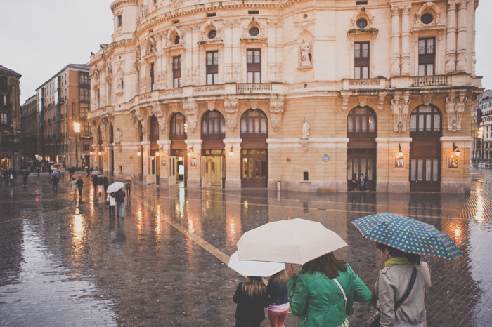 Rain in the Streets of Bilbao Spain