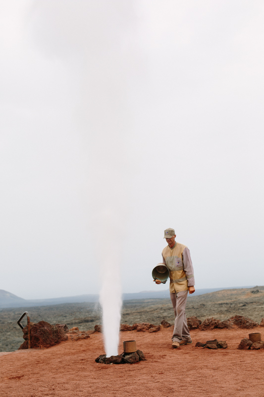 Geyser in Timanfaya National Park in Lanzarote Spain