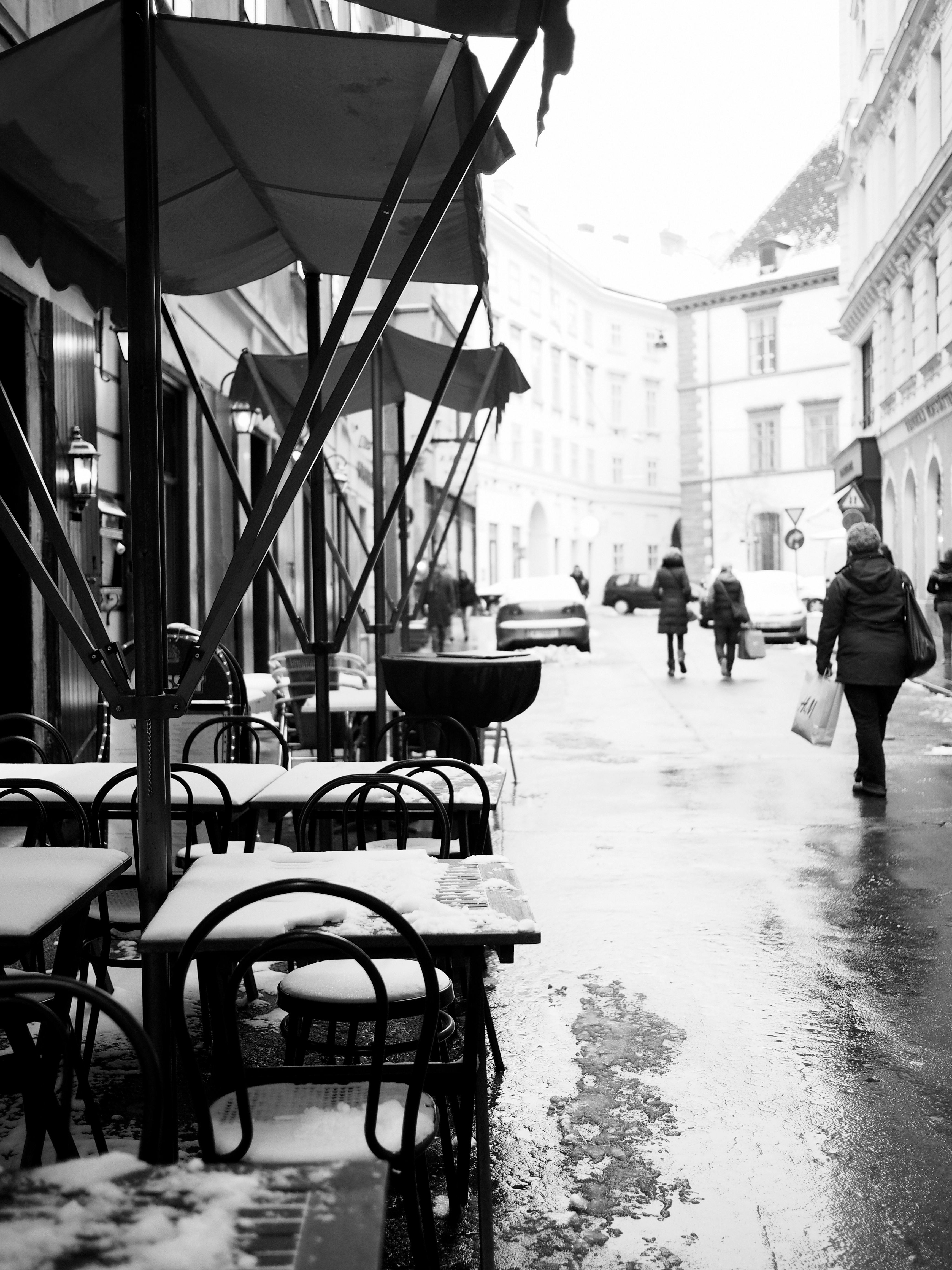 Snow Covered Cafe Seating in Vienna