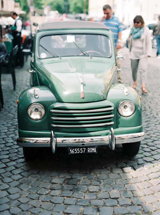 Antique Green Car in Rome Italy